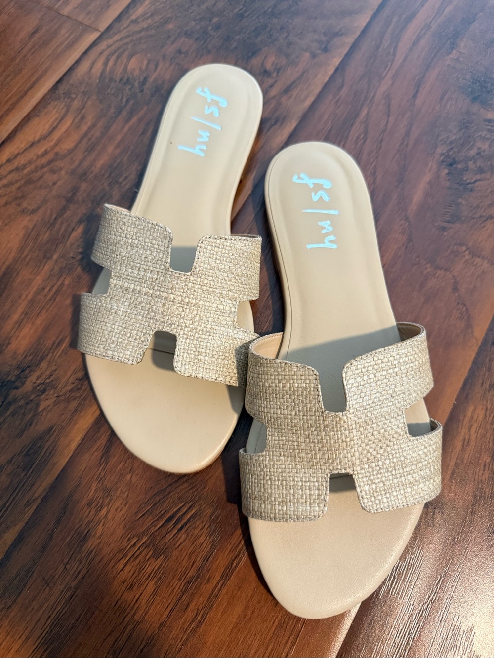 Woven Slide Sandals in Beige